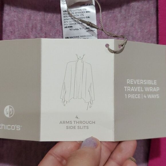 Chicos 4 Way Travel Wrap Cape in Reversible Pink One Size Fits Most - Picture 15 of 16